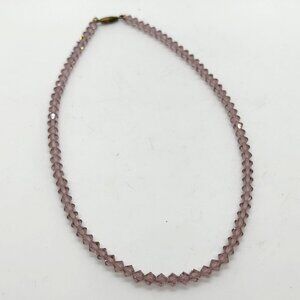 Vintage Pink Crystal Beaded Necklace With Brass Barrel Clasp, Elegant Jewelry